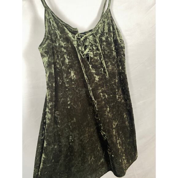 Forever 21 Women Green Velvet Slio Mini Dress Tie Front Spaghetti Strap Size M - Picture 9 of 9